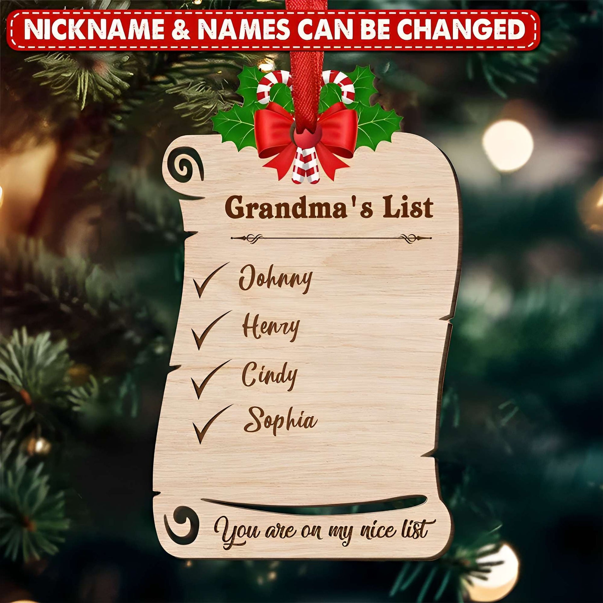 Grandma's List Personalized Wooden Ornament