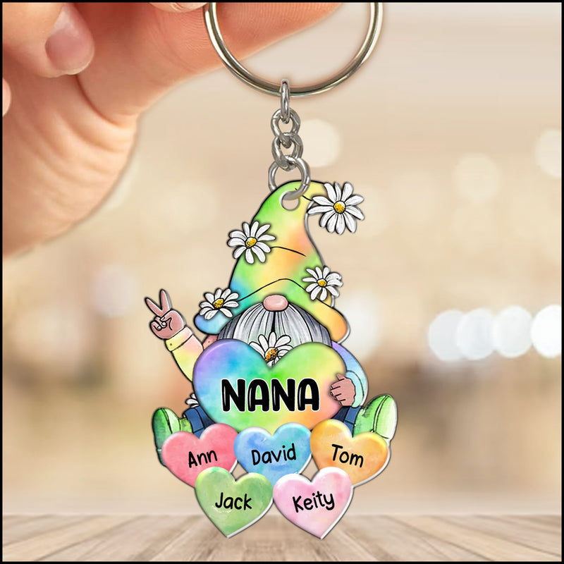 Colorful Rainbow Grandma Mom Little Heart Kids Personalized Keychain