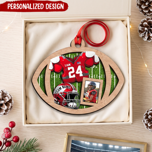 Personalized Football Player Photo Wooden Ornament