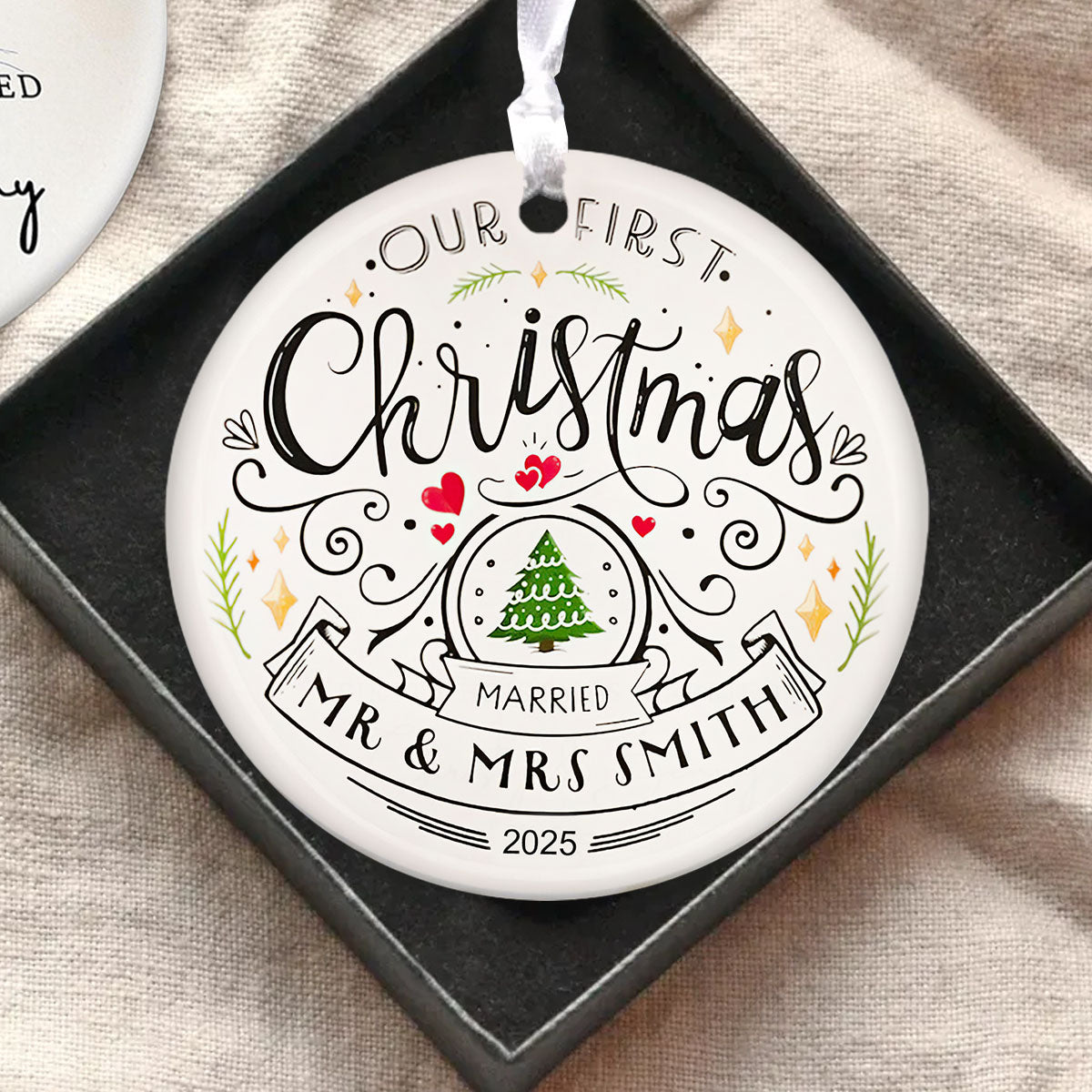Our First Christmas - Custom Newlywed Ceramic Ornament