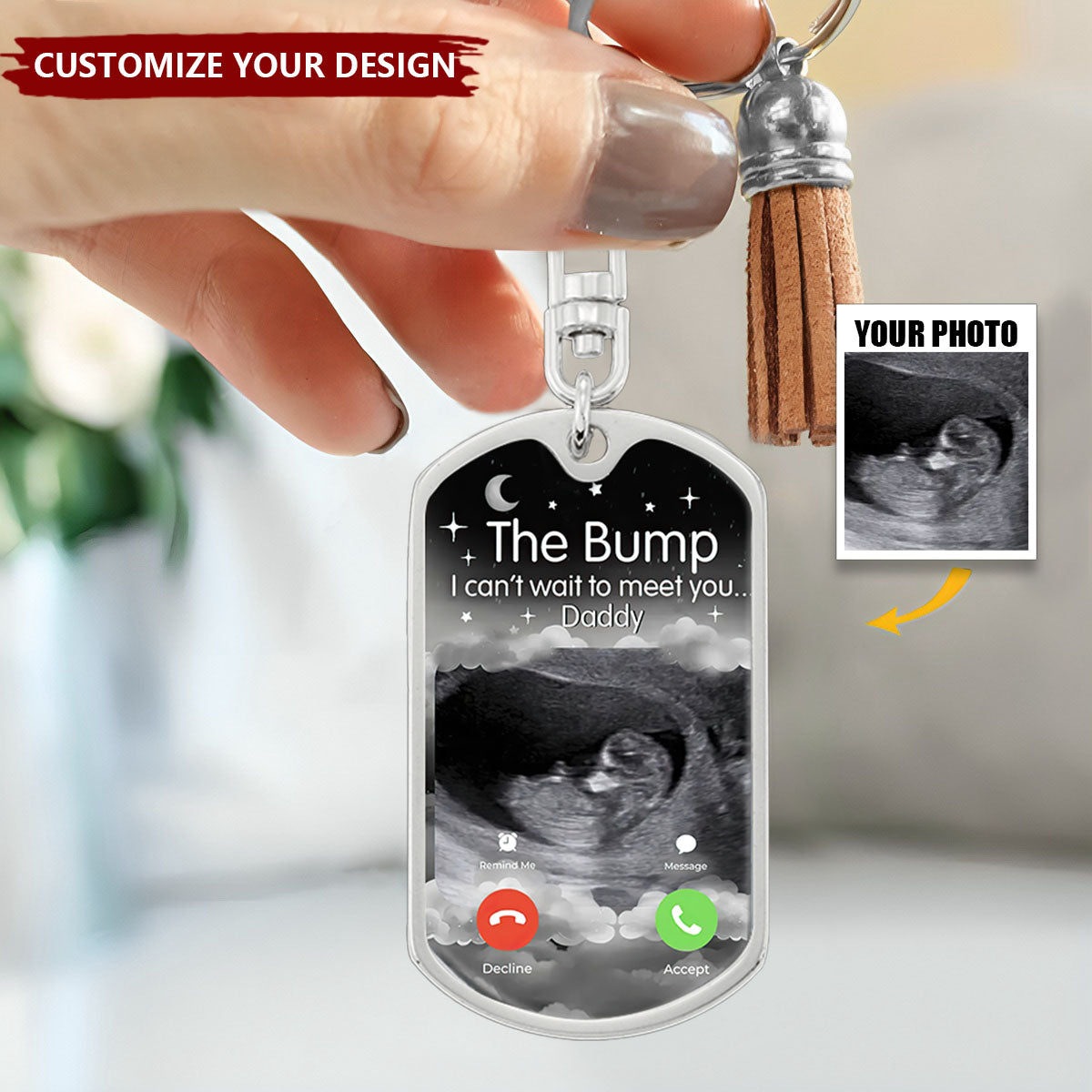 Custom Photo I can't wait to meet you Daddy- Family Personalized Custom Keychain - Baby Shower Gift