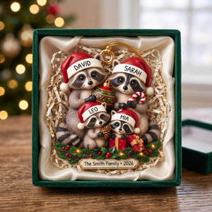 Lovely Raccoon Family Acrylic Ornament - Personalized Christmas Gifts For Family
