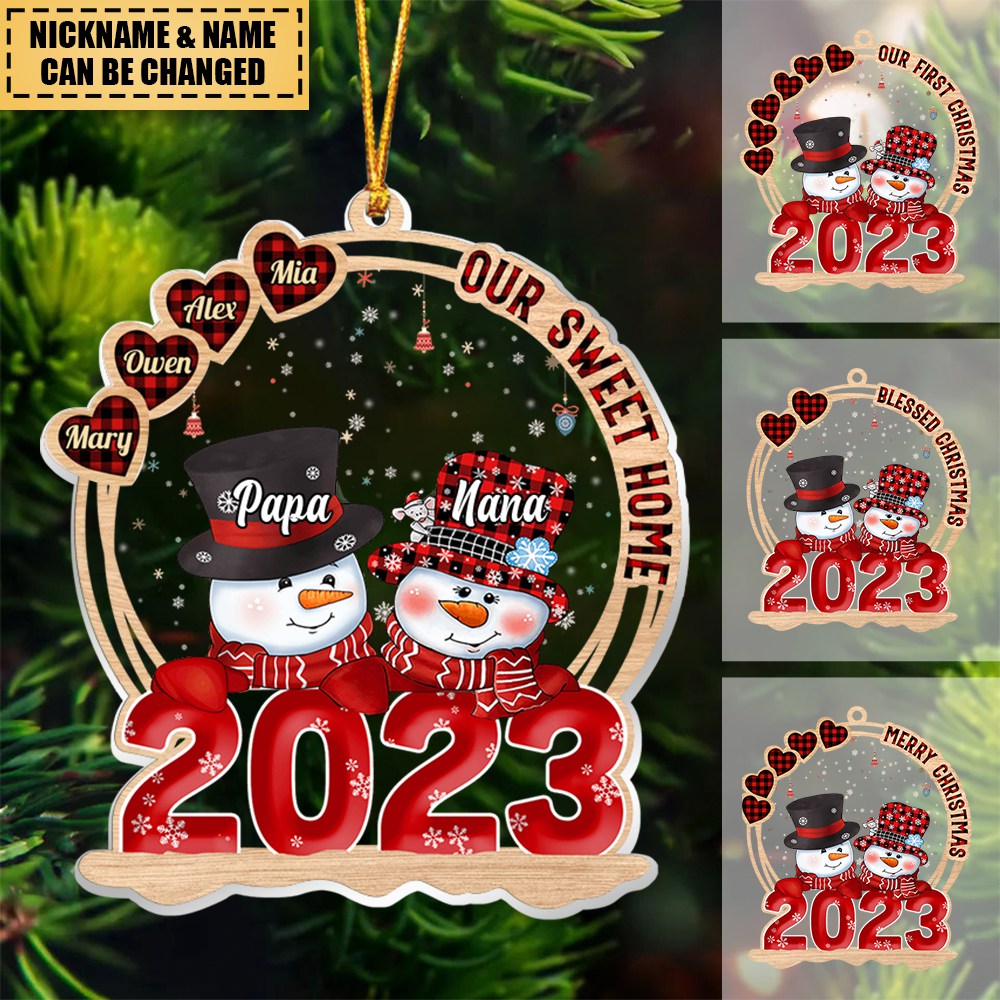 Customized Snowman Papa/Nana Family Christmas Gift - Personalized Acrylic Ornament