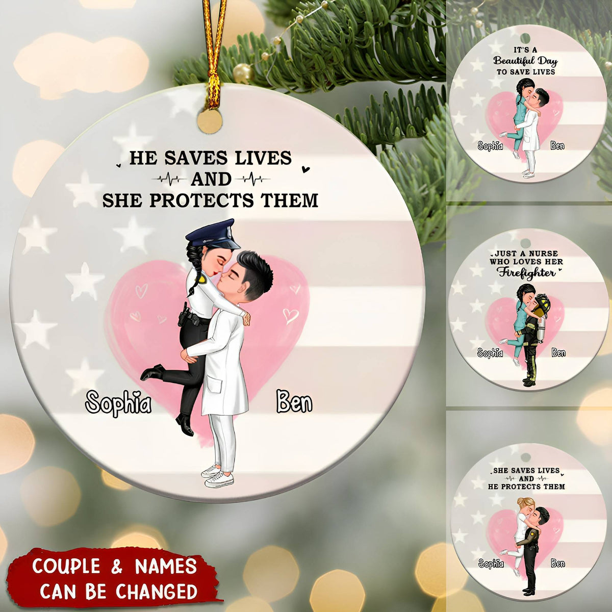 YOU AND ME WHERE IT BEGAN - PERSONALIZED ORNAMENT, CUSTOM COUPLE PORTRAIT, FIREFIGHTER, EMS, NURSE, POLICE OFFICER, MILITARY