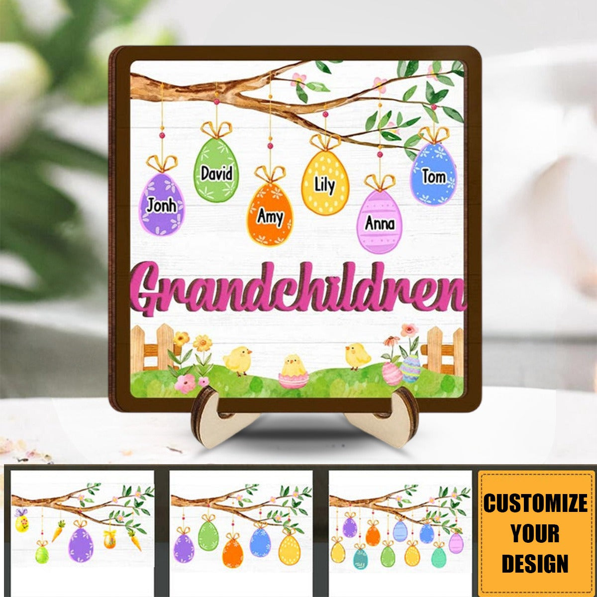 Personalized Gift For Grandma Easter Egg Wooden Plaque