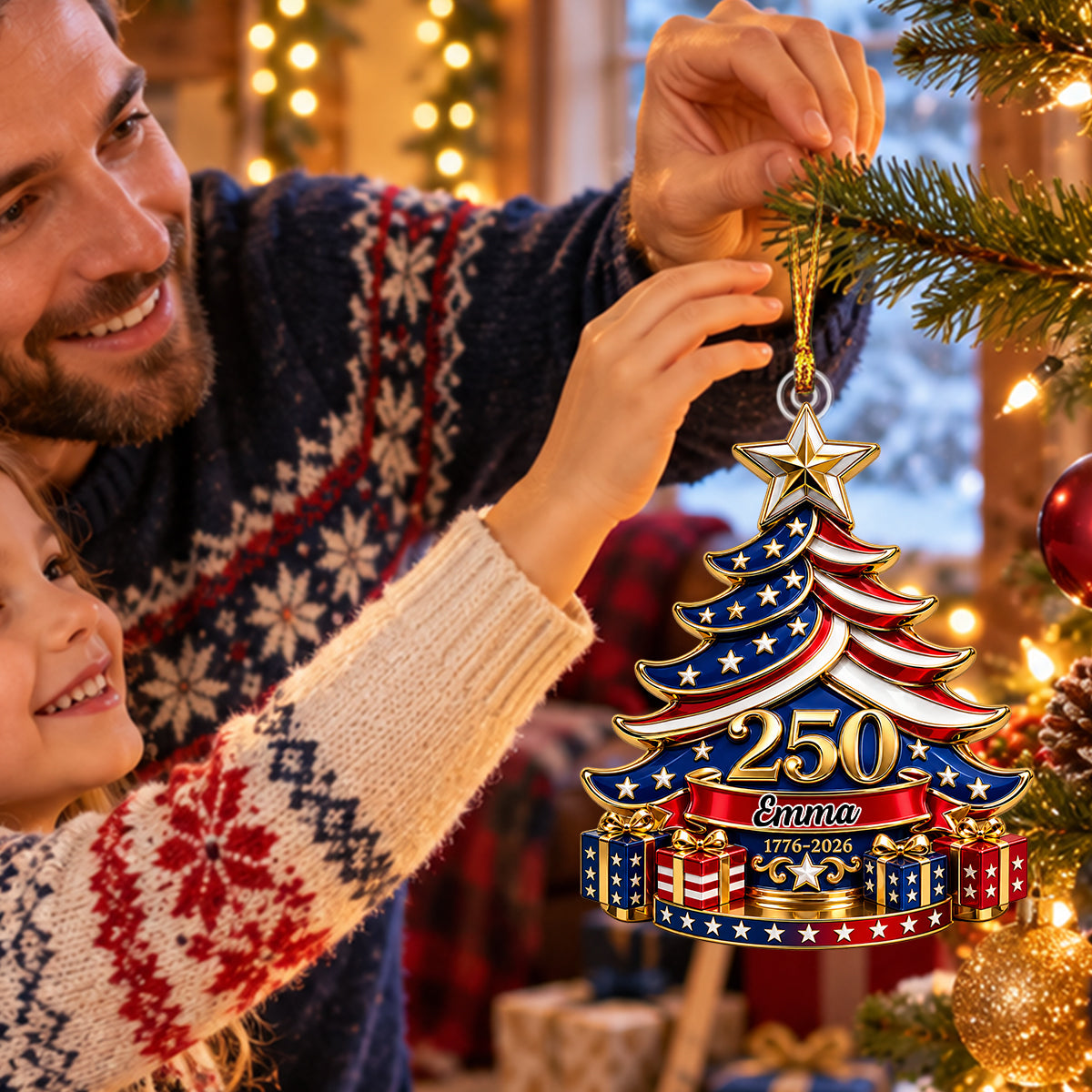 Personalized 250 Years America Ornament,Patriotic Christmas Tree Ornament