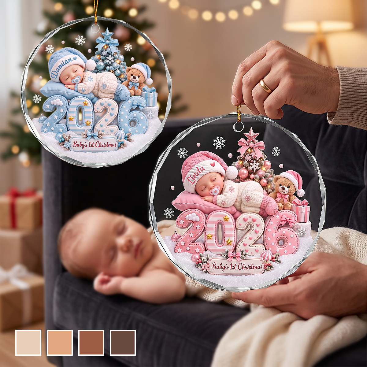 Personalized Baby's First Christmas Glass Ornament, Custom Baby Name 2026 Ornament