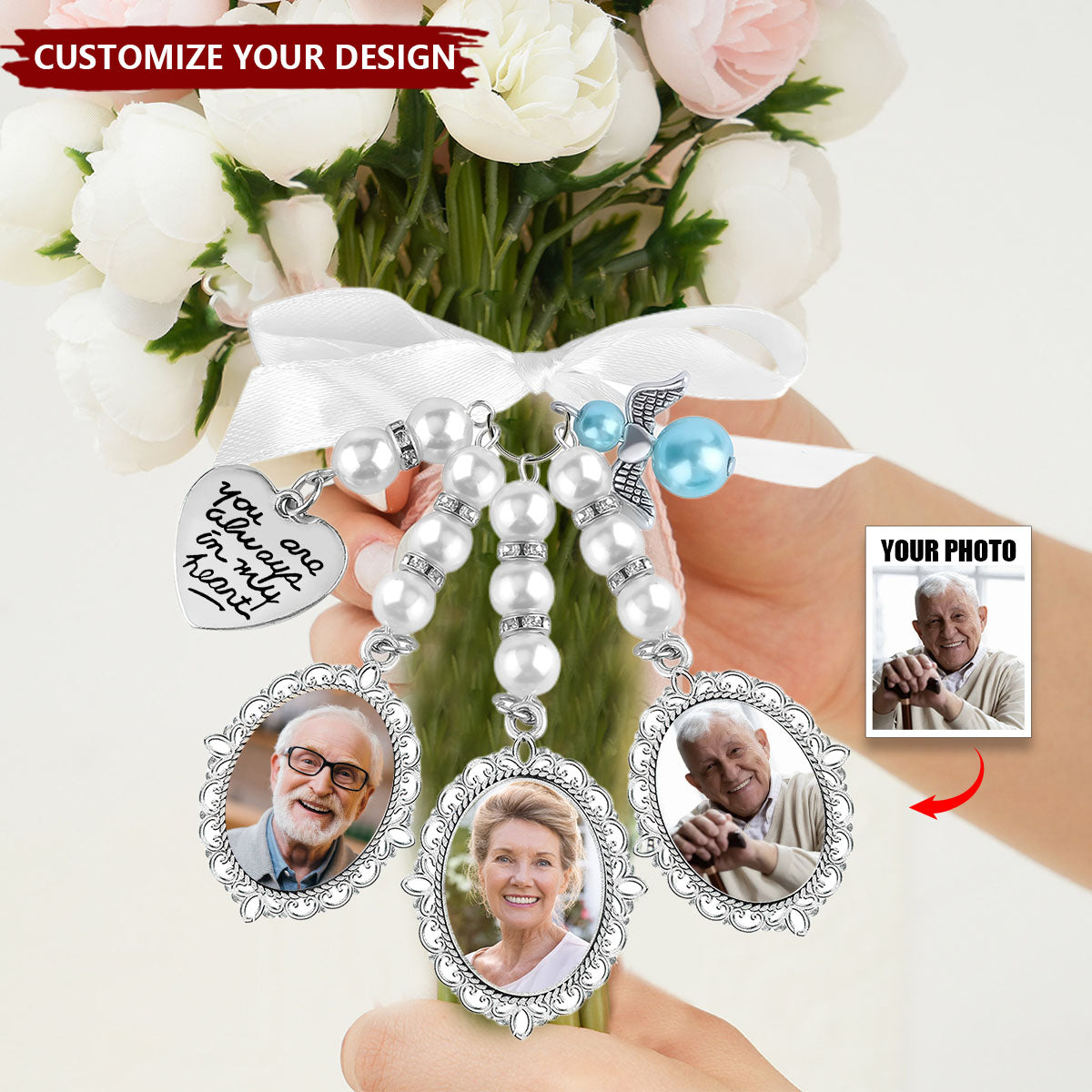Personalised Wedding Bouquet Memorial Charm With Text & Photo