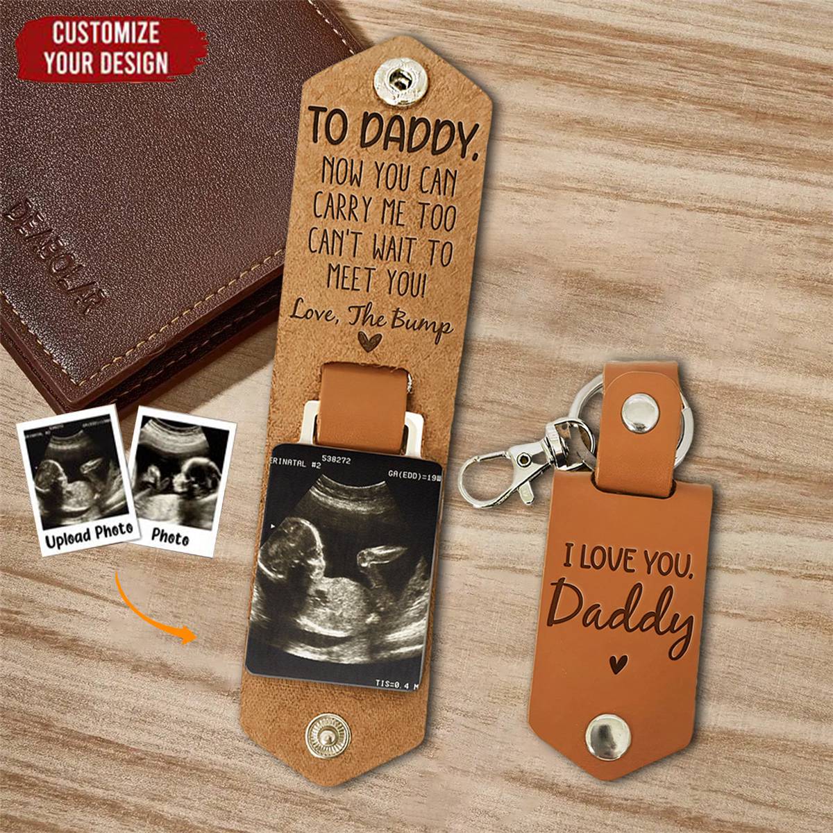 Daddy Can't Wait To Meet You From The Bump - Personalized Leather Phot ...