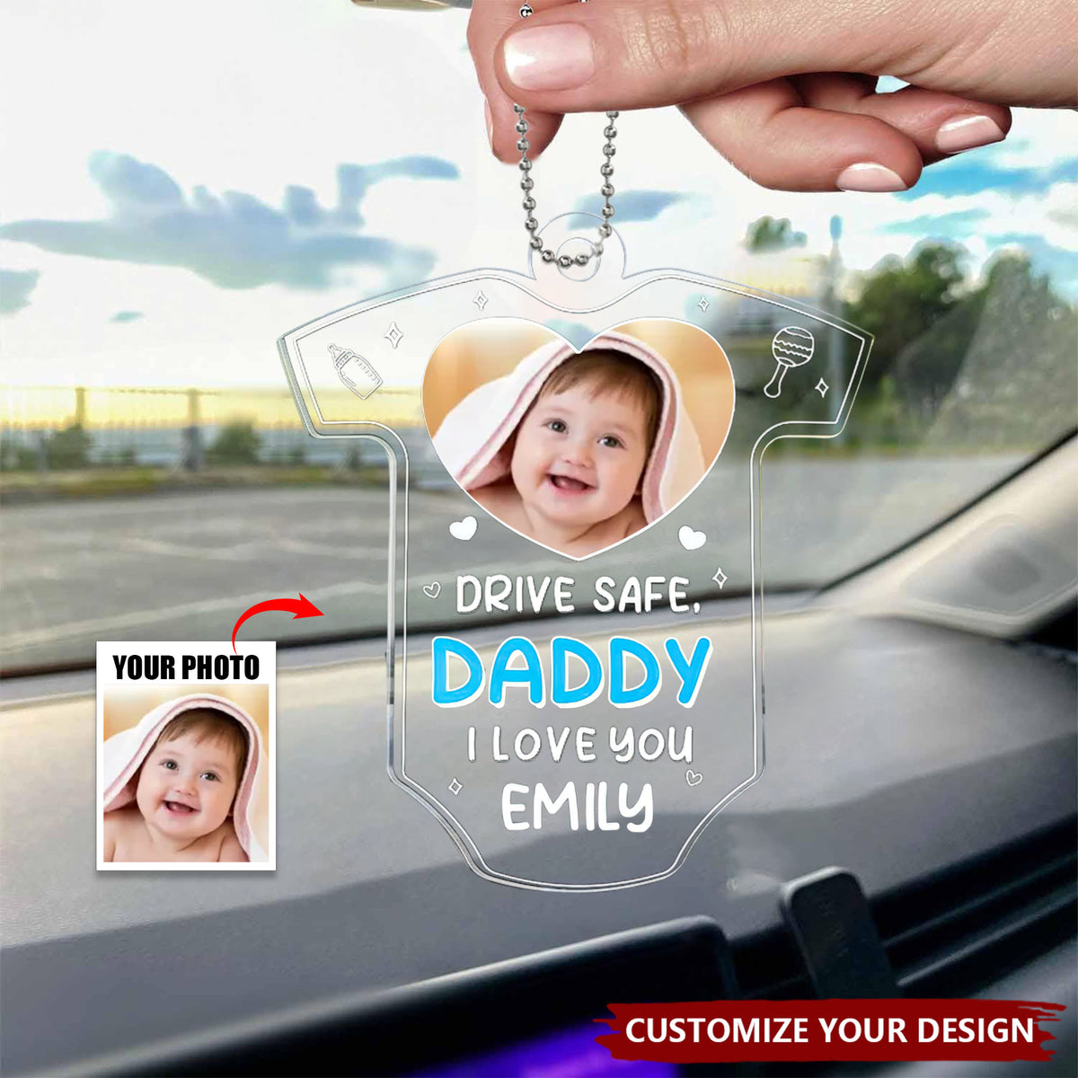 Custom Photo Drive Safe We Need You To Be Here - Personalized Car Ornament