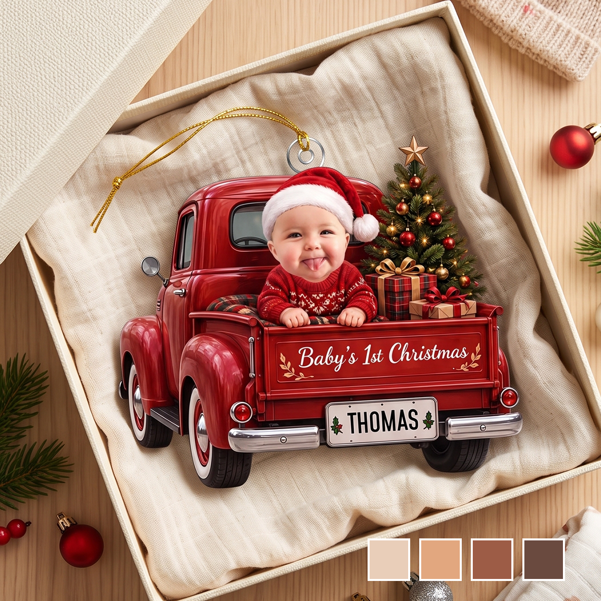 Personalized Baby 1st Christmas Red Truck Acrylic Ornament