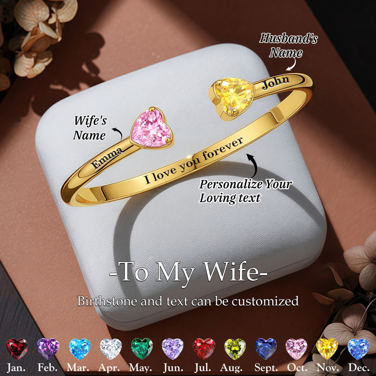 Love You Forever -Personalized Heart Birthstone Bracelet