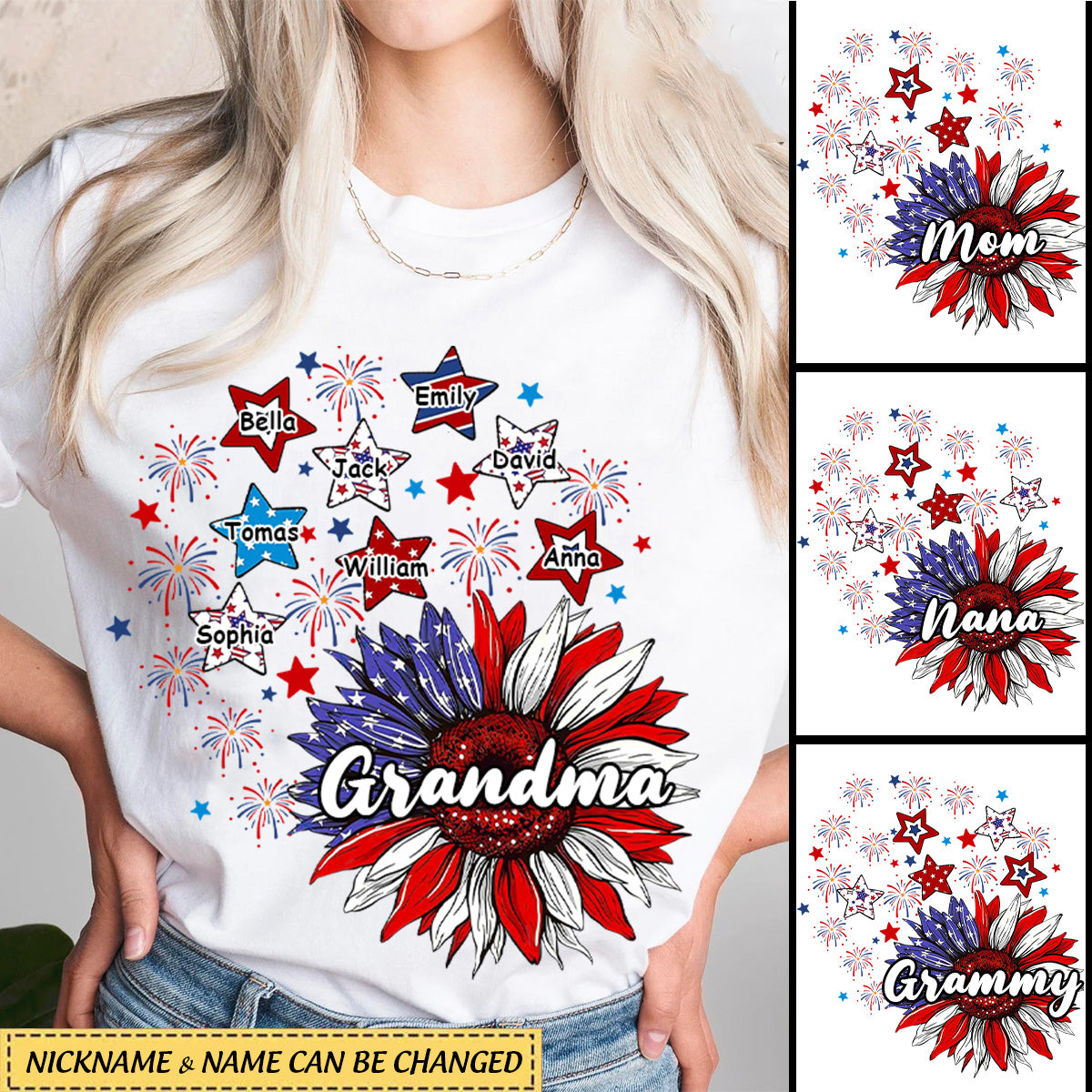 4th Of July Grandma Sunflowers Woman Memorial Day Personalized T-Shirts