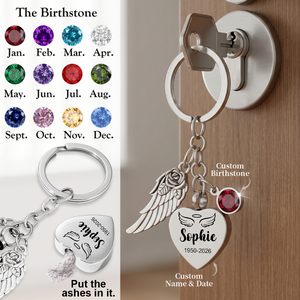 Personalized Name Urn Ashes Keychain With Birthstones, Memorial Keepsake