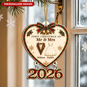 Custom First Christmas Wooden Ornament - Personalized Anniversary Christmas Wedding Gifts
