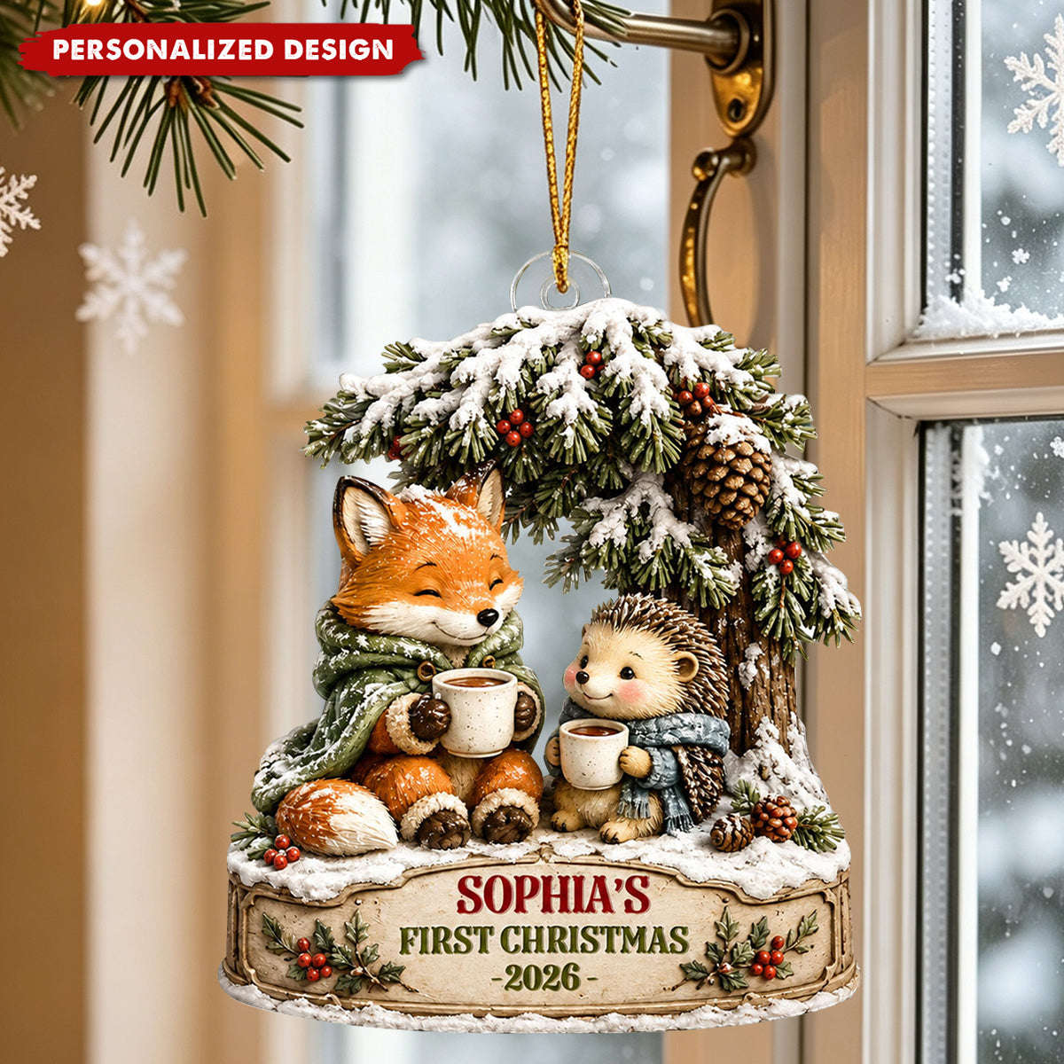 Winter Woodland Baby's First Christmas - Personalized Acrylic Ornament - Christmas Gift for New Mom, New Dad, Newborn