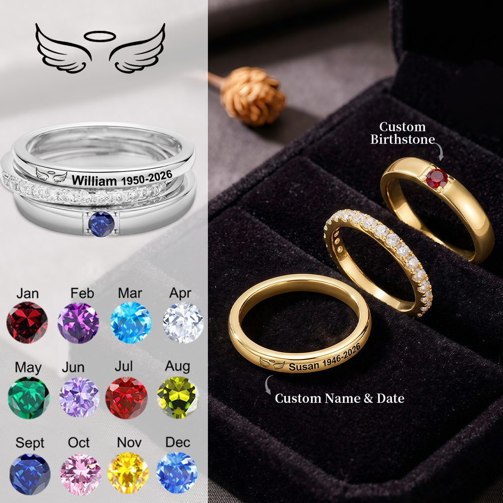 Always In My Heart, Personalized Stacking Birthstone Memorial Ring