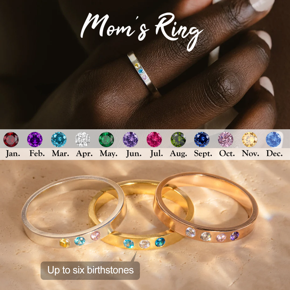 Personalized Family Birthstones Ring, Gift for Grandma Mom