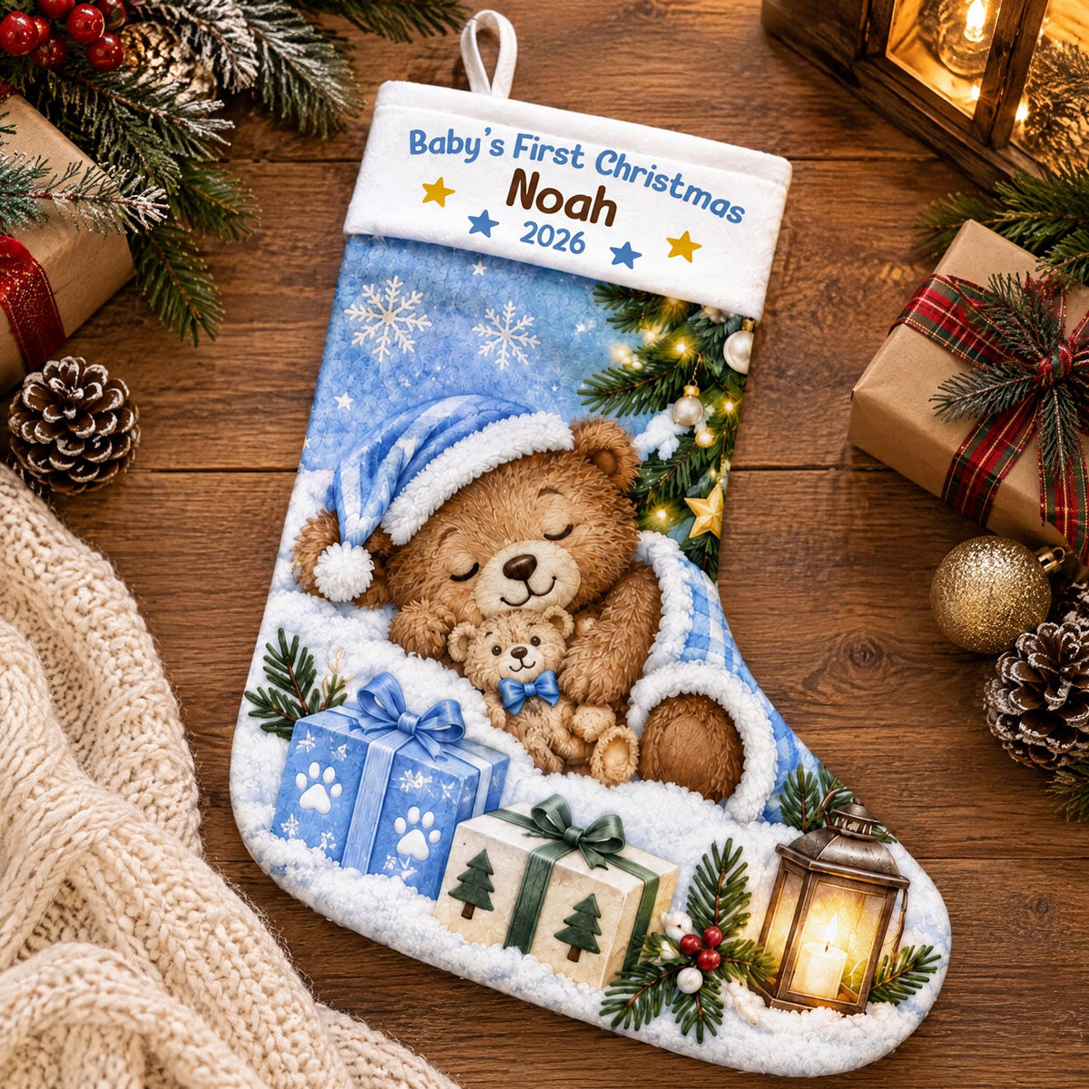 Baby's First Christmas Sleeping Bear - Personalized Stocking