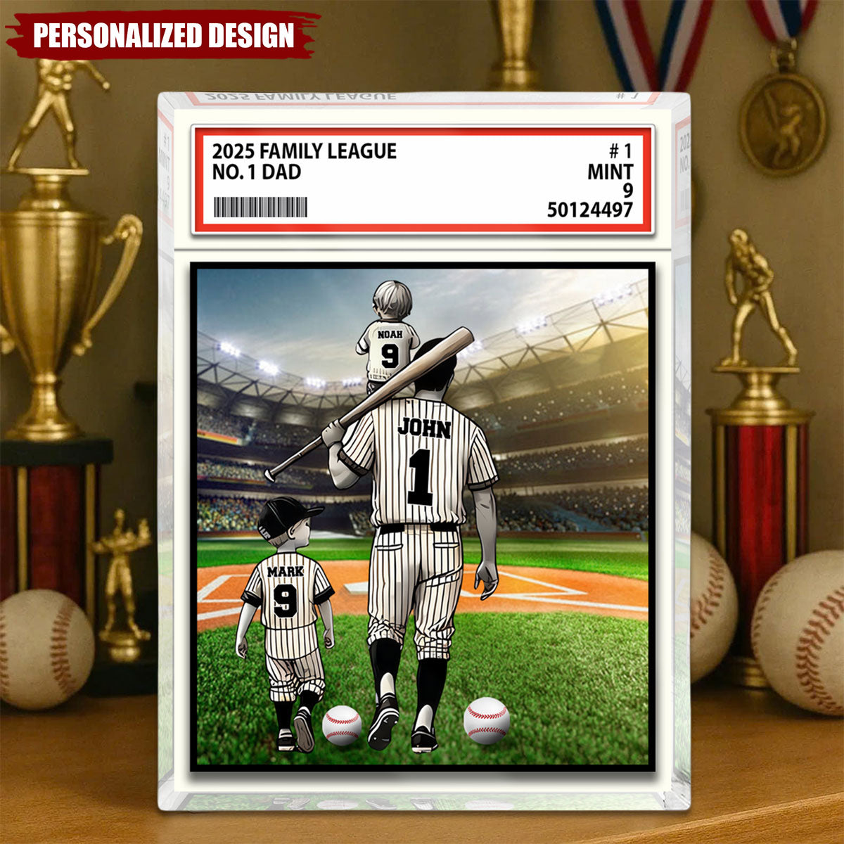 Dad Grandpa Man & Kids Trading Card Style Acrylic Block Plaque Personalized Gift For Father's Day