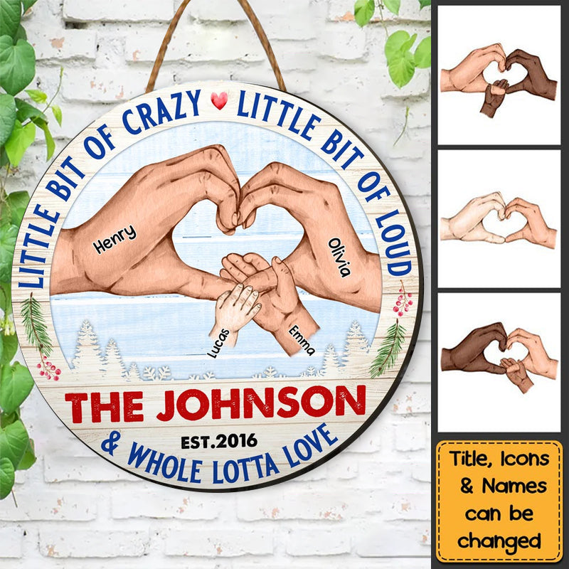 Family Hands Custom Family Name Round Wood Sign