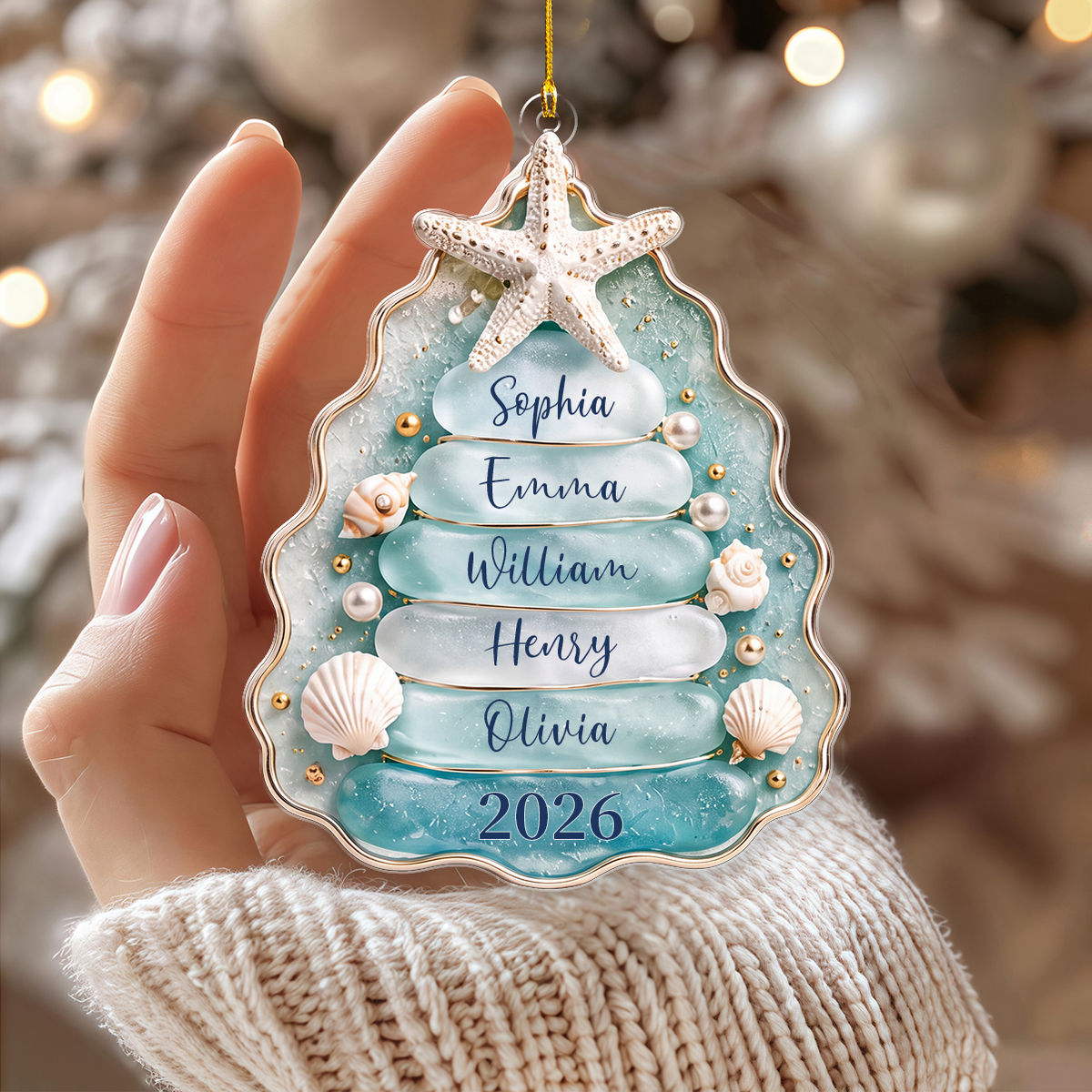 Personalized Sea Glass Family Tree Christmas Ornament
