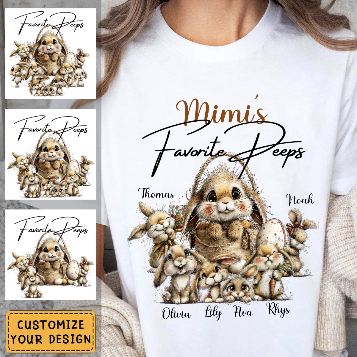 Grandma's Favorite Rabbit Easter Day Personalized Kids Name T-Shirt