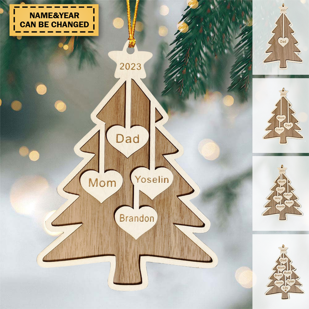 Happy Christmas - Personalized Custom Tree Shaped Wood Christmas Ornament