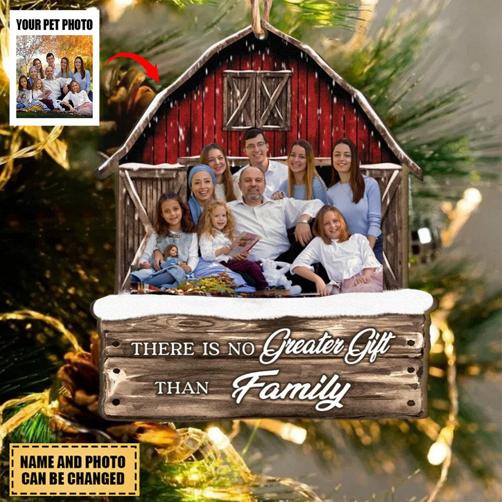 Red Barn Christmas Family Custom Photo - Personalized Photo Wooden Ornament