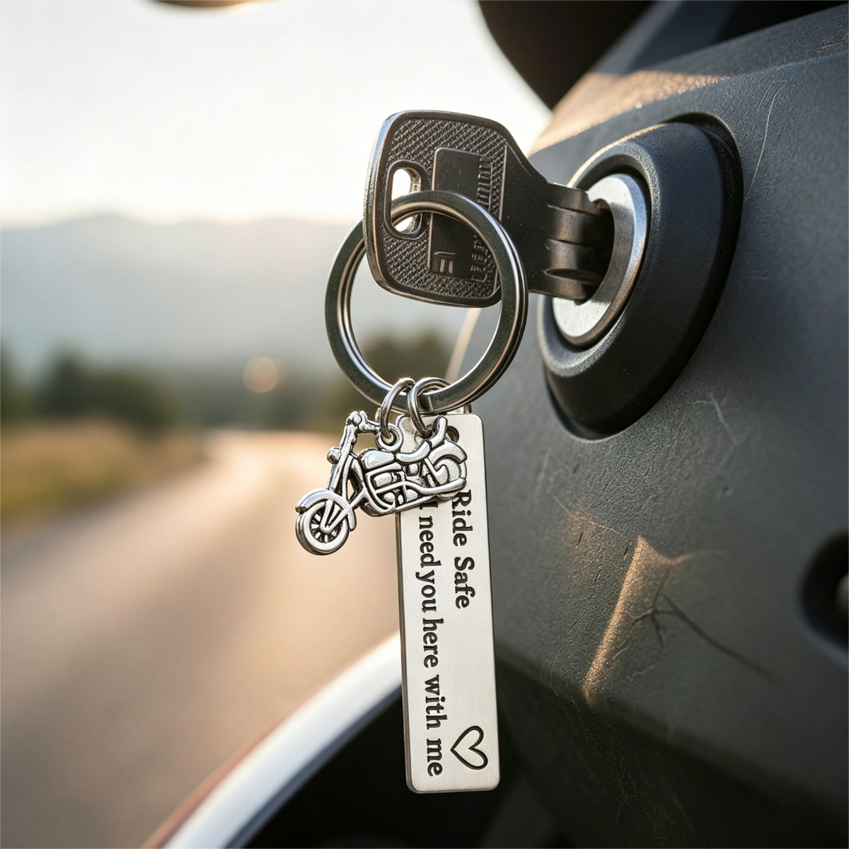 Personalized Motorbike Keychain – Ride Safe I Need You Here With Me – Biker Gift