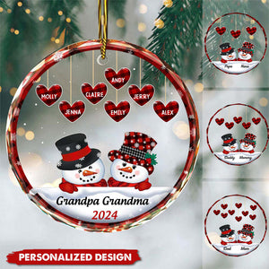 Personalized Round Christmas Snowman Ornament - Gift For Papa/Nana/Grandparents