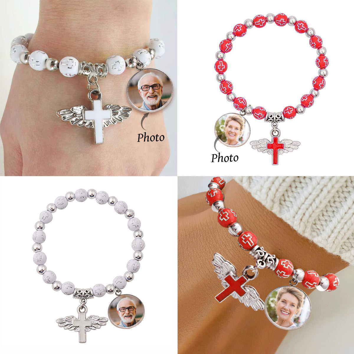 Personalized Photo Bracelet with Cross, Memorial Gift For Beloved