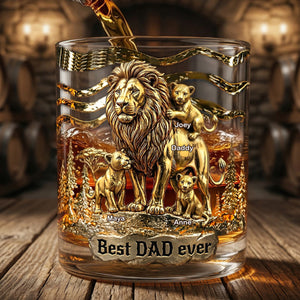 Lion Dad And Kids - Personalized Best Dad Ever Whisky Glass