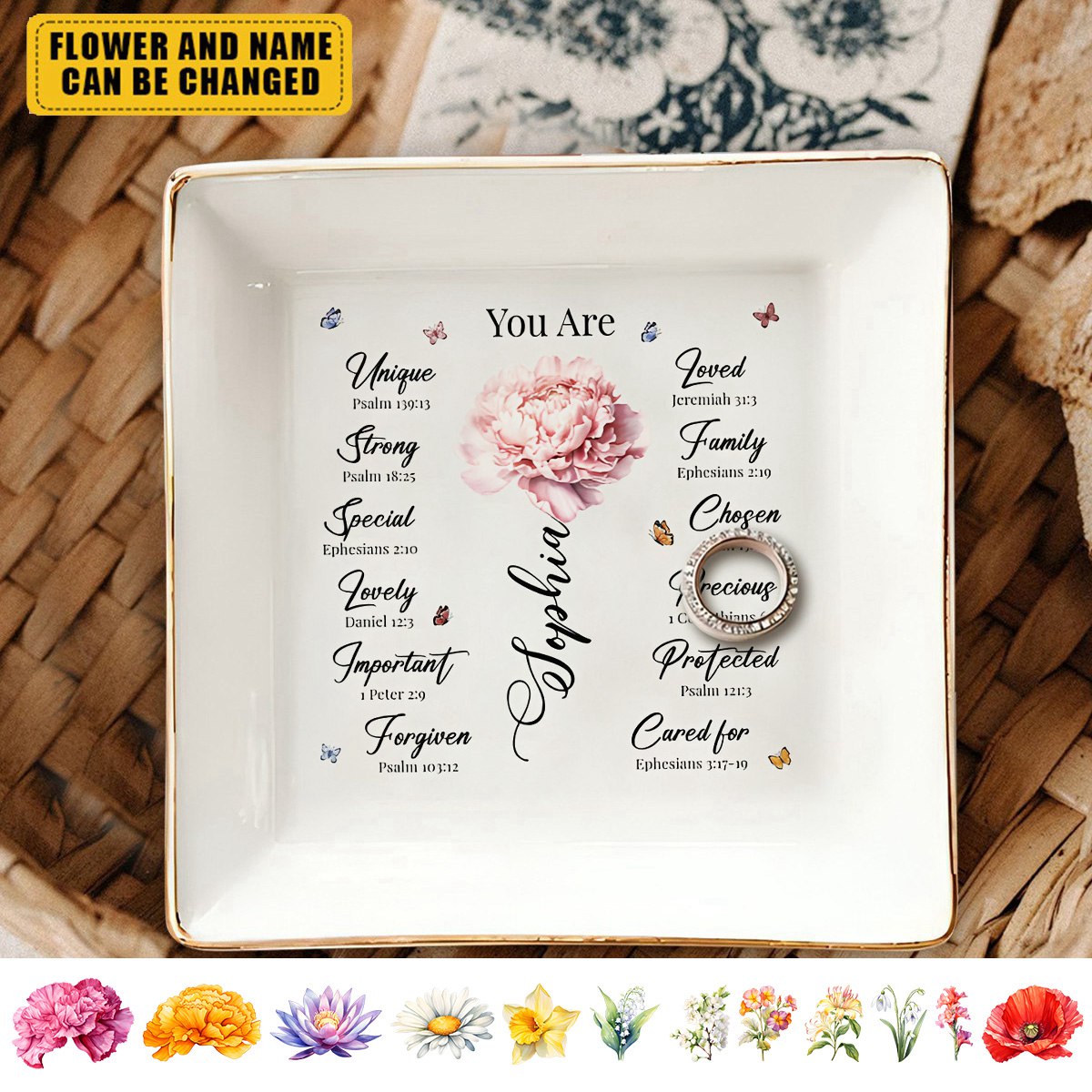 God Says You Are Custom Birth Flower - Personalized Jewelry Dish