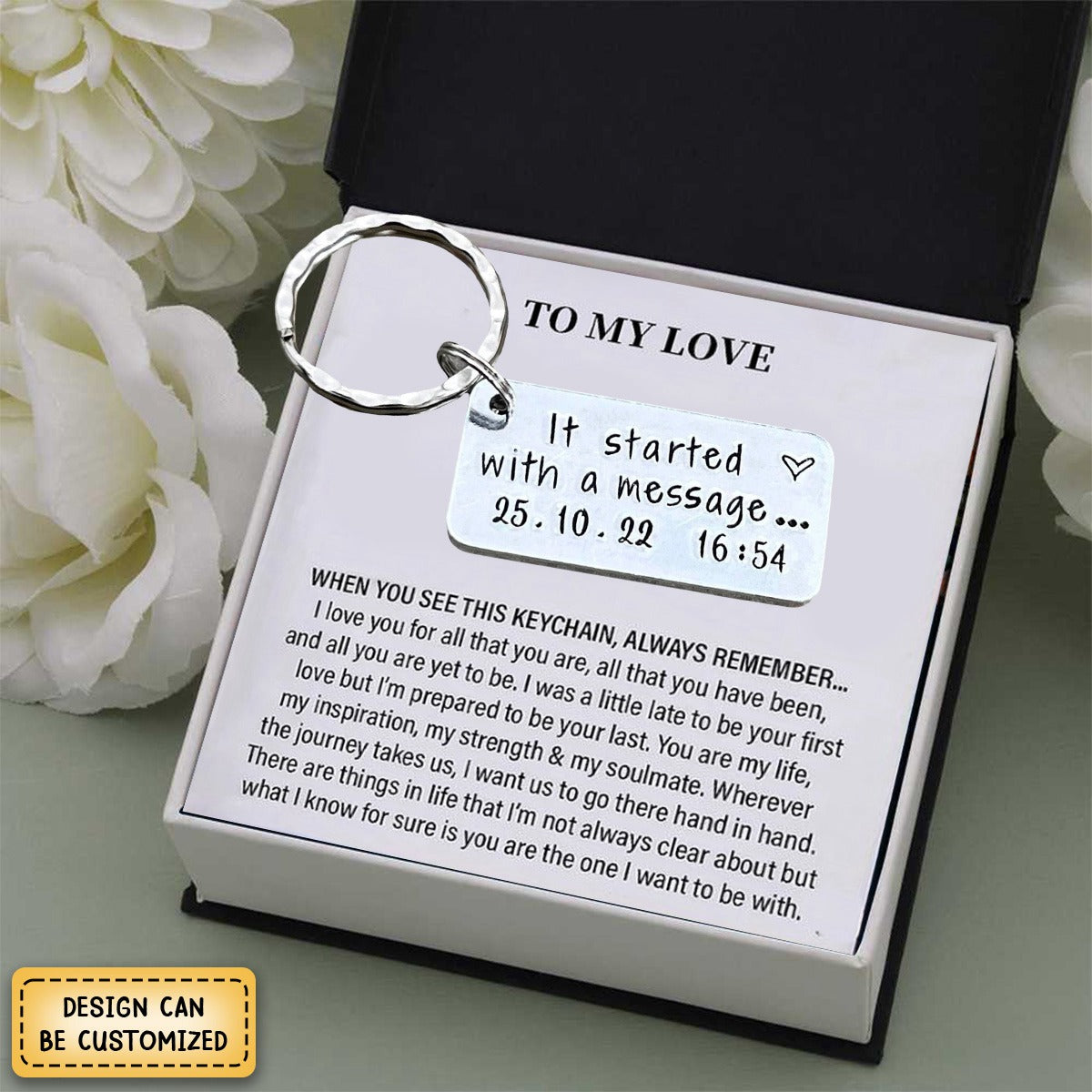 Personalized It Started With A Message Keychain, Gifts for Couple