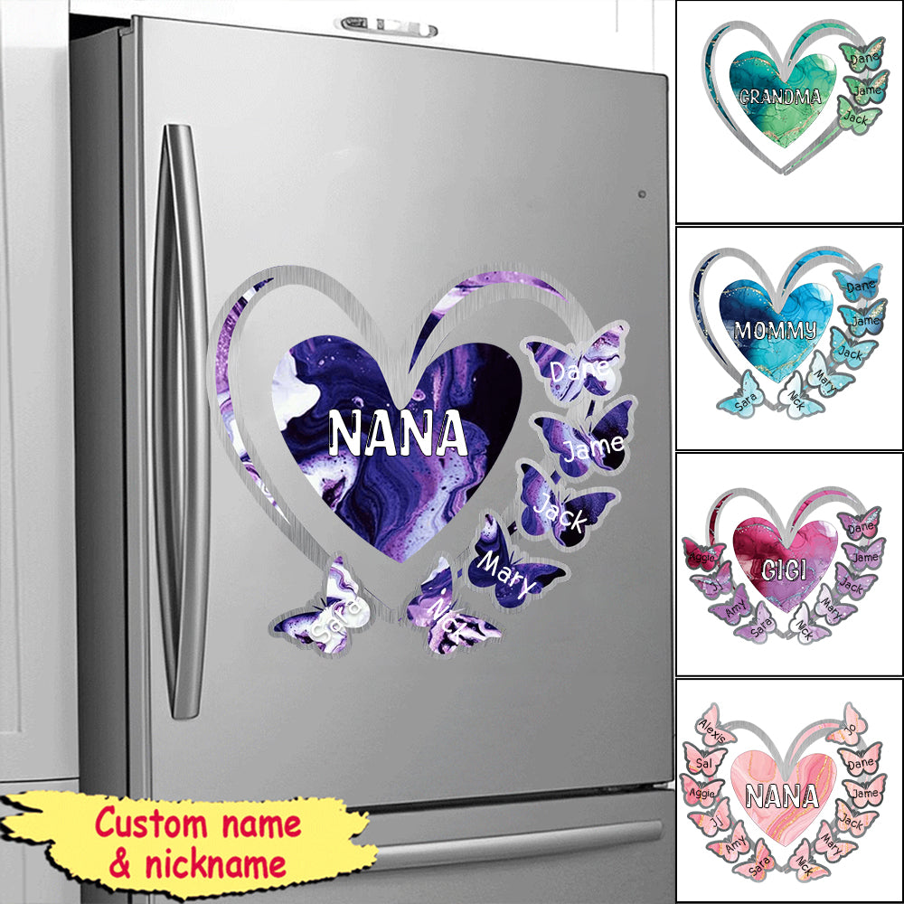 Grandma, Mom, Nana Heart Butterfly Kids - Personalized Sticker Decal