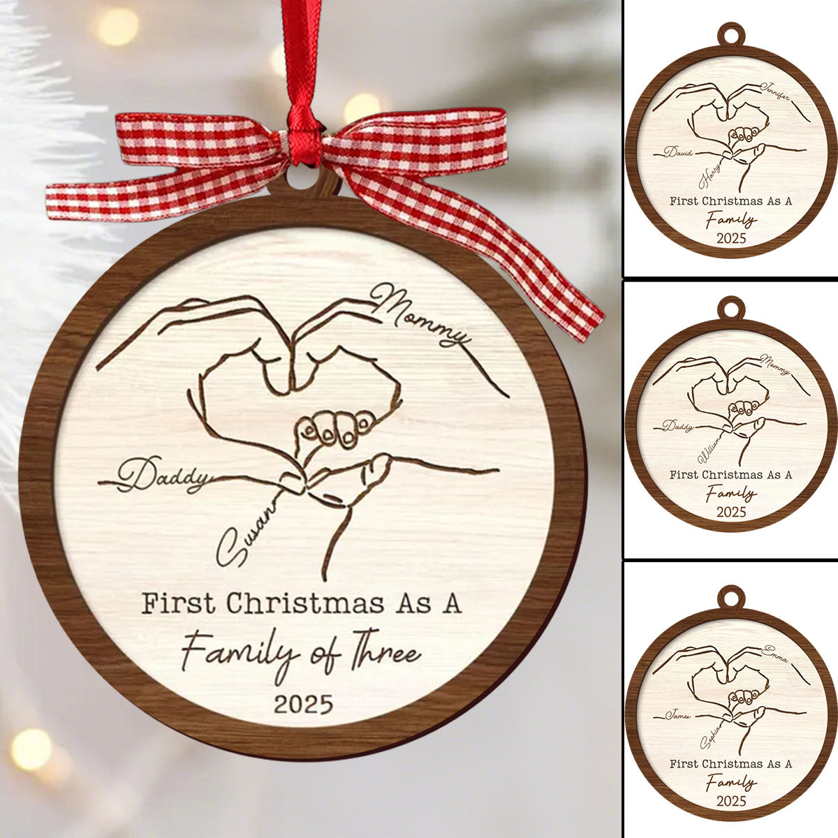 Baby's 1st Christmas As A Family Of Three - Custom Wood Ornament