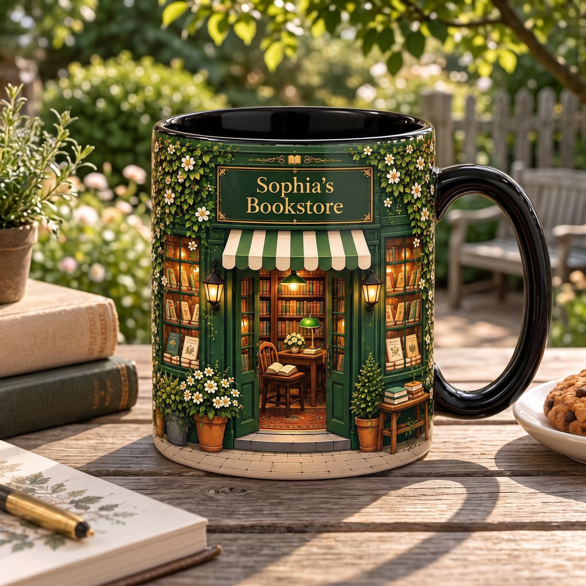 Personalized Vintage Library Bookstore Mug, Book Lover Coffee Cup