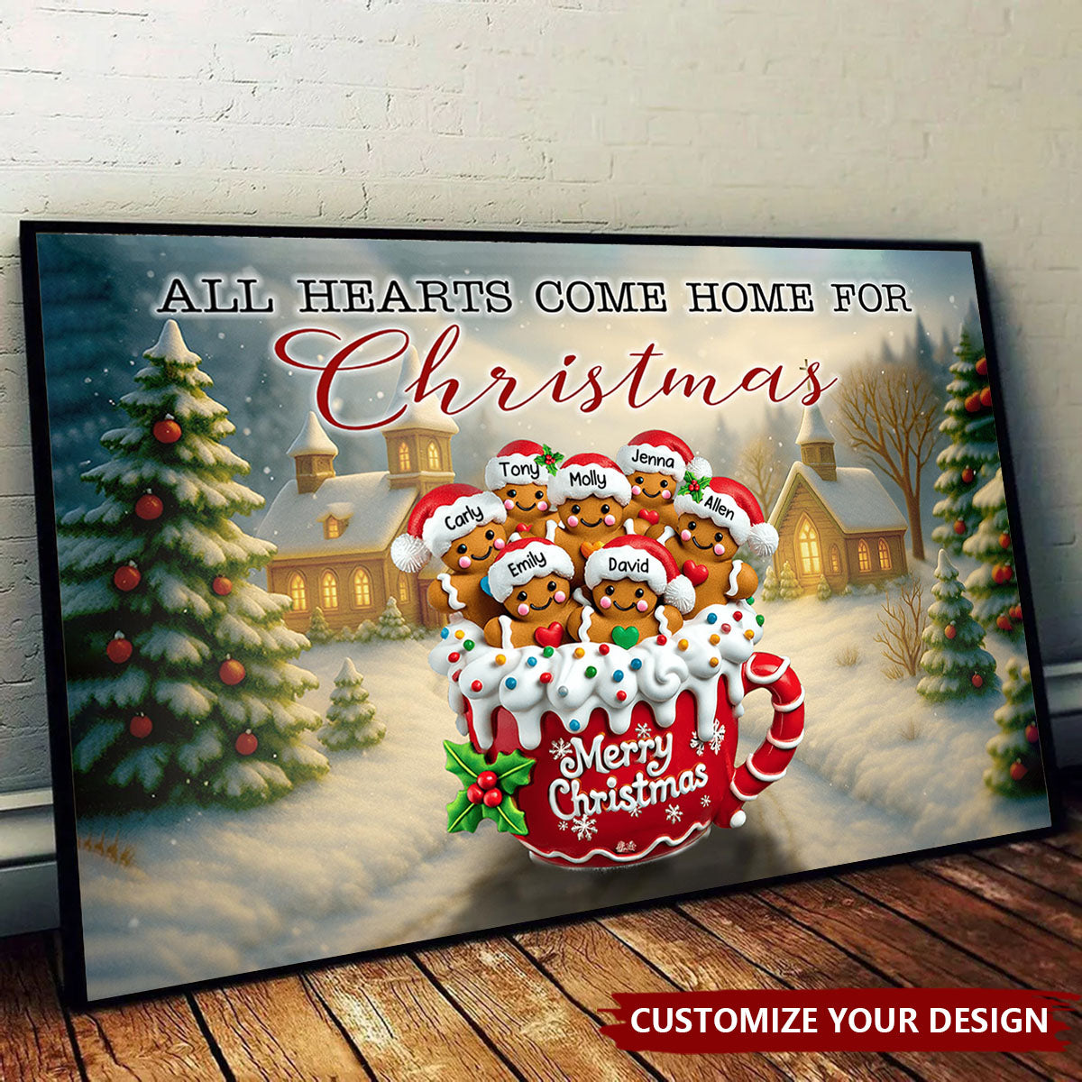 All Hearts Come Home For Christmas With Gingerbread - Personalized Family Canvas