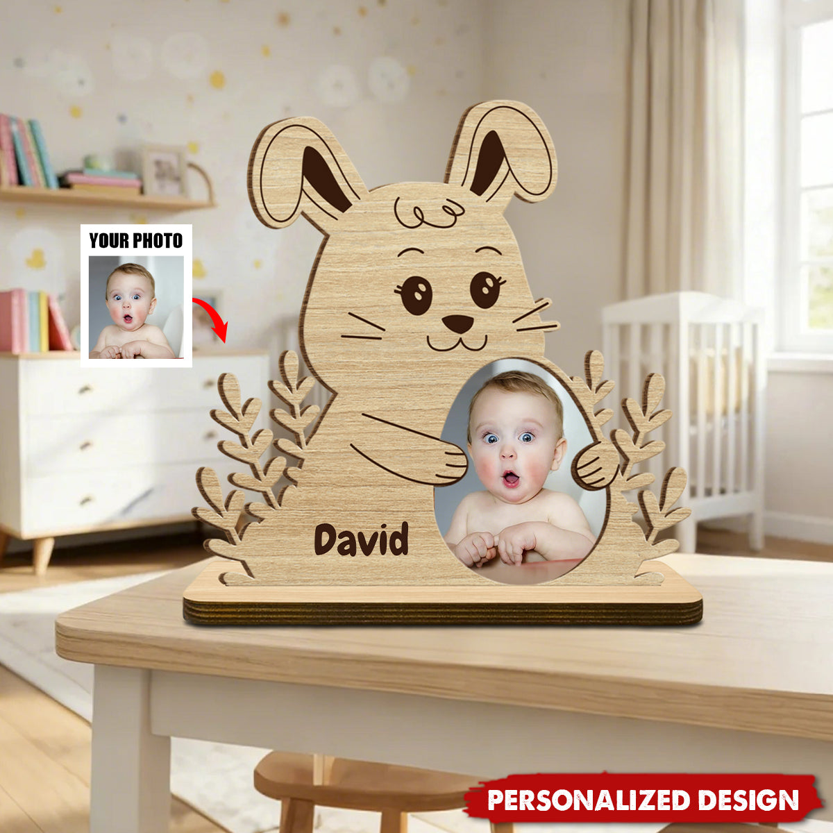 Cute Rabbit Shape Personalized Wood Plaque With Photo