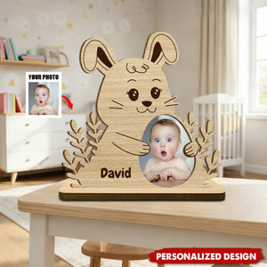 Cute Rabbit Shape Personalized Wood Plaque With Photo