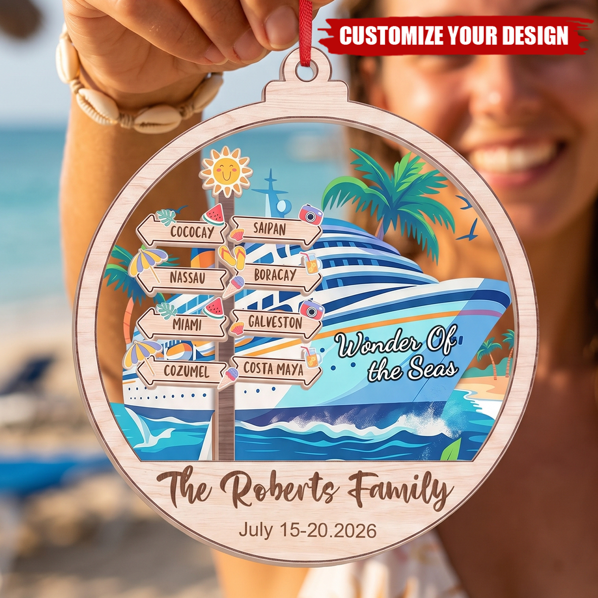 Personalized Cruise Ship Christmas Ornament: Icon of the Seas Family Vacation