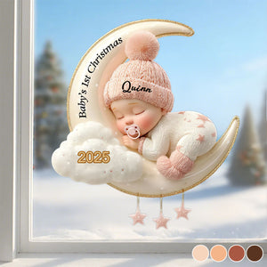 Custom Baby's First Christmas Decal, Moon Acrylic Keepsake