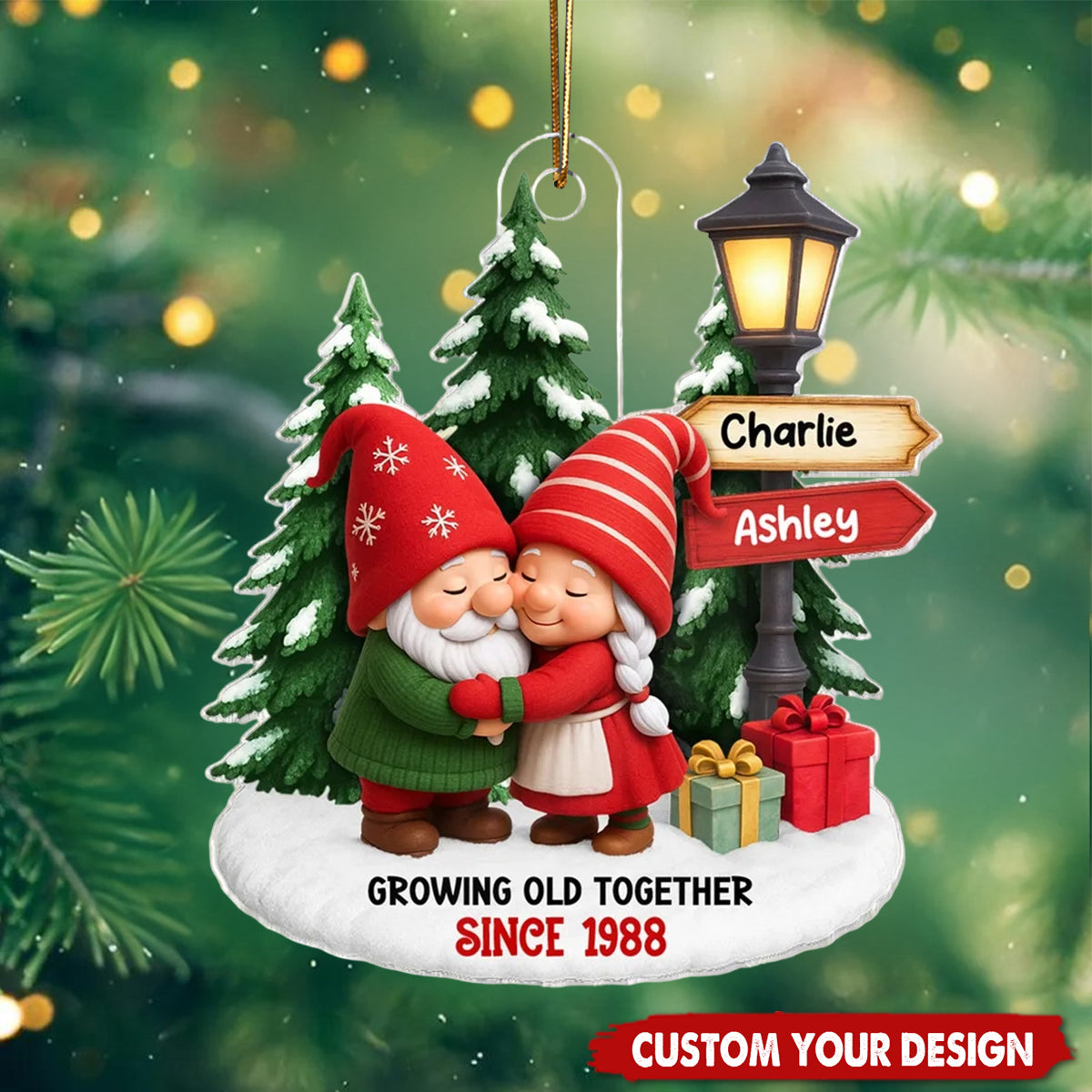 Growing Old Together Couple on Snow - Personalized Acrylic Ornament
