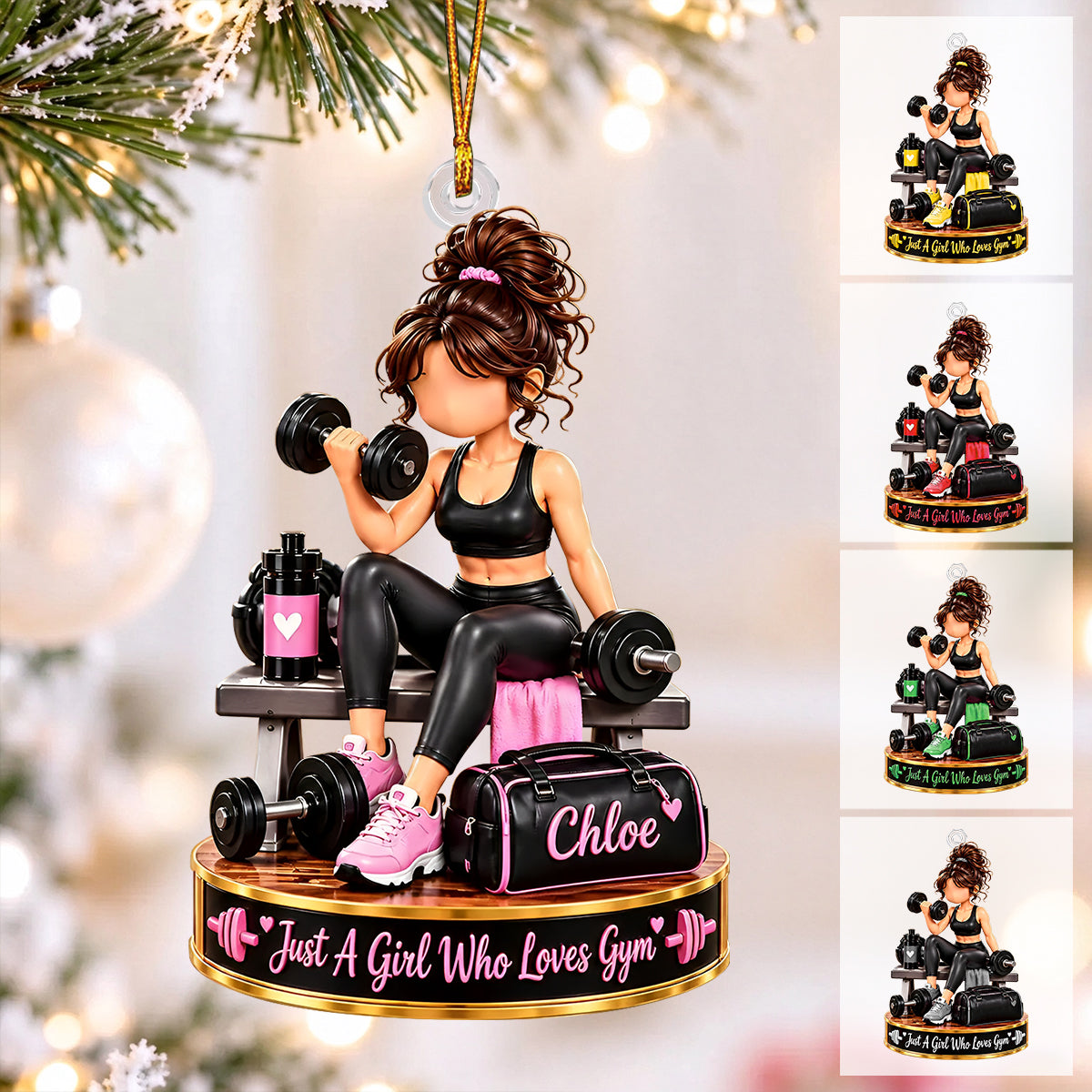 Personalized Gym Girl Christmas Ornament, Custom Fitness Gift