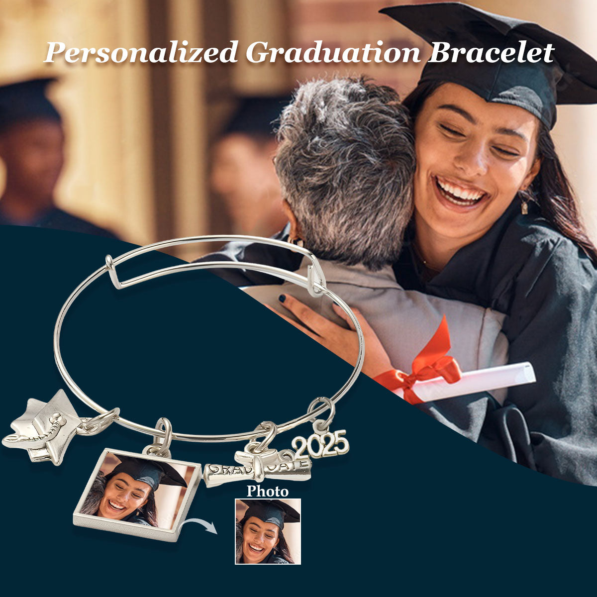 Personalized Custom Photo Class of 2025 Graduation Bracelet
