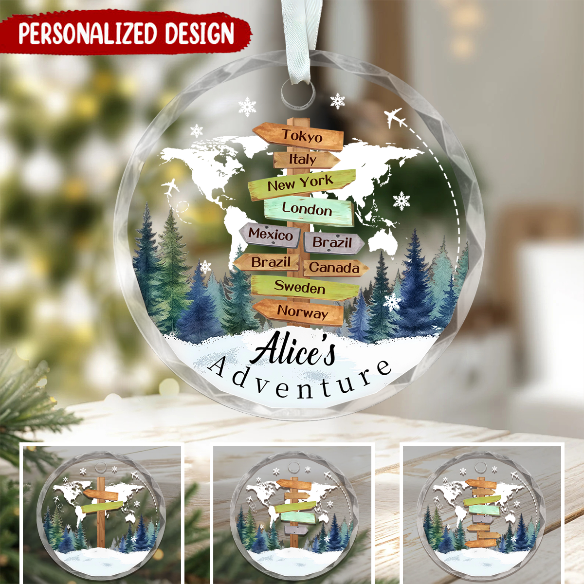 Personalized Traveling Destination Adventure Christmas Ornament