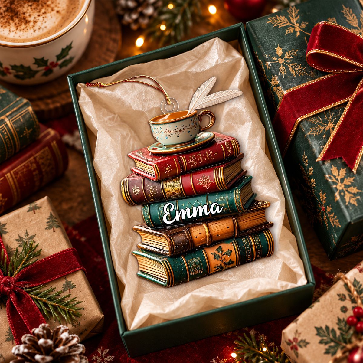 Personalized Bookshelf hristmas Ornament, Custom Librarian Gift For Book Lover