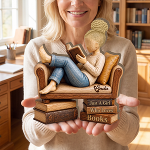 Personalized Wooden Book Lover Block, Just A Girl Boy Who Loves Books
