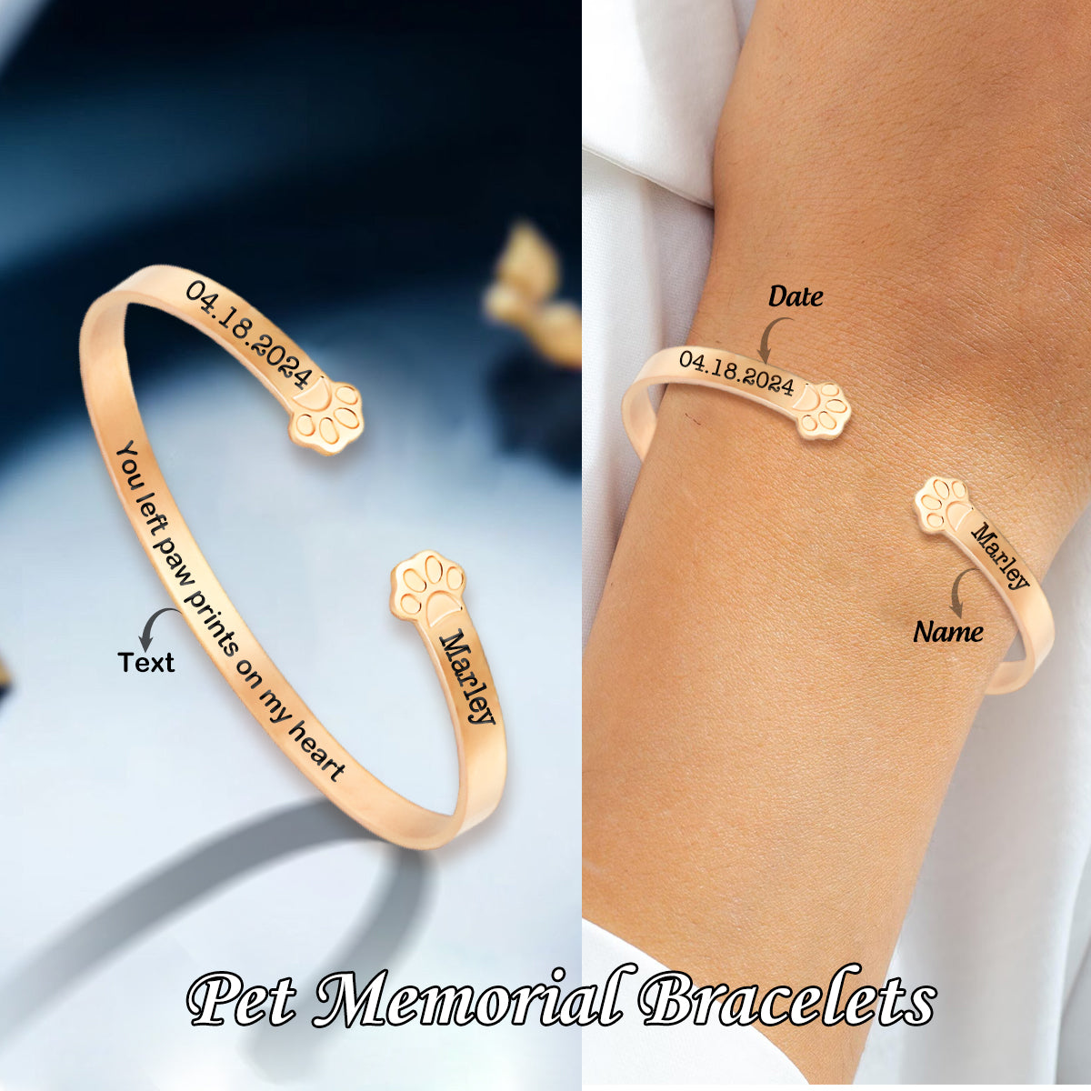 Forever In My Heart -Personalized Memorial Pet Paw Bracelet